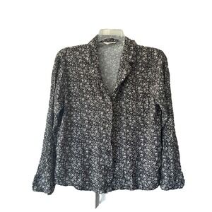 Faherty Cabana Long Sleeve‎ Shirt Blouse Charcoal Woodstock Floral size Large